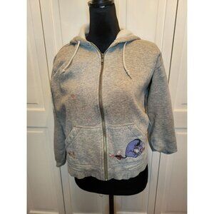 Vintage Disney 90s/Y2K Gray Eeyore Embroidered Zip Up Hoodie S Preppy Retro